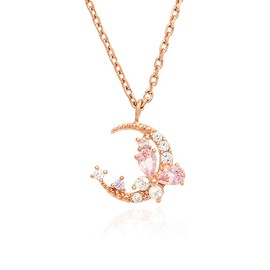 K.L.Y Women's Necklace, Lucky Star Moon 925 Silver, Pendant, 3A Zirconia, 18K Pink Gold, Hypoallergenic, Birthday, Gift, Women's Jewelry, Stone Silver Metal, Cubic Zirconia