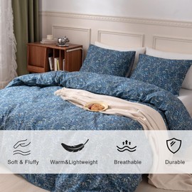 EAVD Vintage Style Garden Blue Floral Comforter Set Queen Fluffy Microfiber Floral Botanical Bedding Set 1 Queen Comforter with 2 Pillowcases Reversible Cottagecore Comforter Set for All-Season