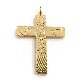 De Bussy Route Cross Neocatechumenal Path Metal with Gold Bath, Metal Silver, Metal