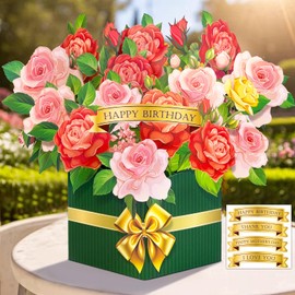 Happivue Pop Up Birthday Cards, 3D Popup Rose Flower Bouquet Birthday Cards for Women, Floral Design Greeting Cards for Husband Wife Mom Sister Daughter, Gift for Anniversary, Mother's Day, Thank You