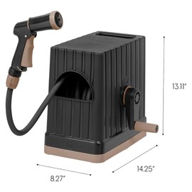 IRIS USA 49.2 ft. All-In-One Retractable Hose Reel with Garden Hose, Nozzle, and Hose Connector, 5 Spay Pattern Hose Nozzle, Portable Retractable Garden Hose Reel Storage Box for Outside, Black