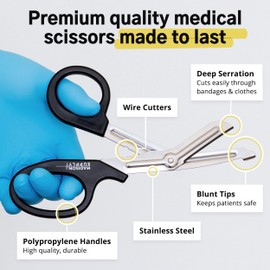 Madison Supply Medical Scissors, EMT and Trauma Shears - 7.5 Inch Premium Quality Stainless Steel Bandage Scissors - Fluoride-Coated with Non-Stick Blades - 1 Pack (Black/Stainless)