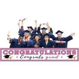 MORAINJAY Pink Graduation Decorations Class of 2025, 300 x 50 cm Graduation Banner Graduation Party Decorations for Graduation Background Fabric Banner, Photo Prop Congratulations for Bachelor Master