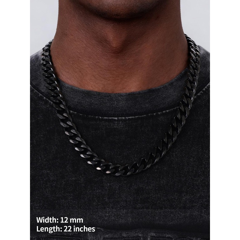 Black Stainless Steel Cuban Link Chain for Men 12mm 18Inch