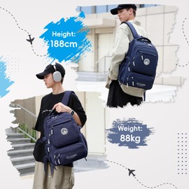 Amythe School Backpack Teenager Backpack Boys Fashion Daypack for 15.6 Inch Laptop, Waterproof School Bag Boys Casual School Bag 5th 12th Grade, navy