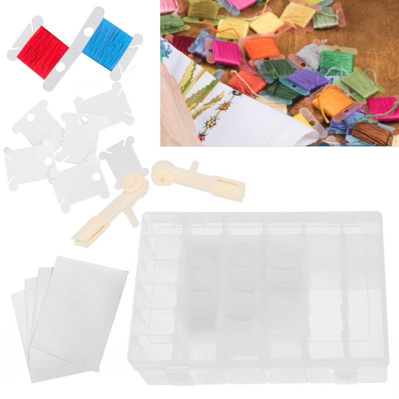 Embroidery Floss Organizer Box Milk White Cross Stitch Plastic Bobbins