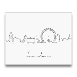 London Skyline Pen and Ink Line Drawing Wall Decor | Black and White 14x11 UNFRAMED Modern Minimalist Print | UK Cityscape Wall Art
