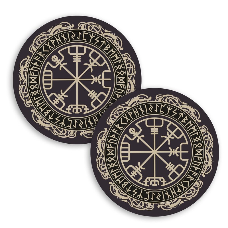2 x 10cm Viking Magical Runic Compass Vinyl Stickers -