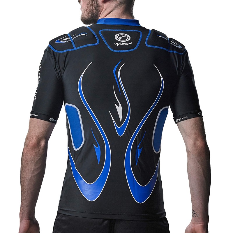 Optimum Senior Inferno Rugby Protective Top Shoulder Pads, Black/Blue, Large