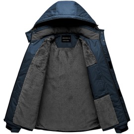 CREATMO US Snowboarding Jackets For Men Snow Jacket Ski Waterproof Winter Windproof Hooded Navy Blue L