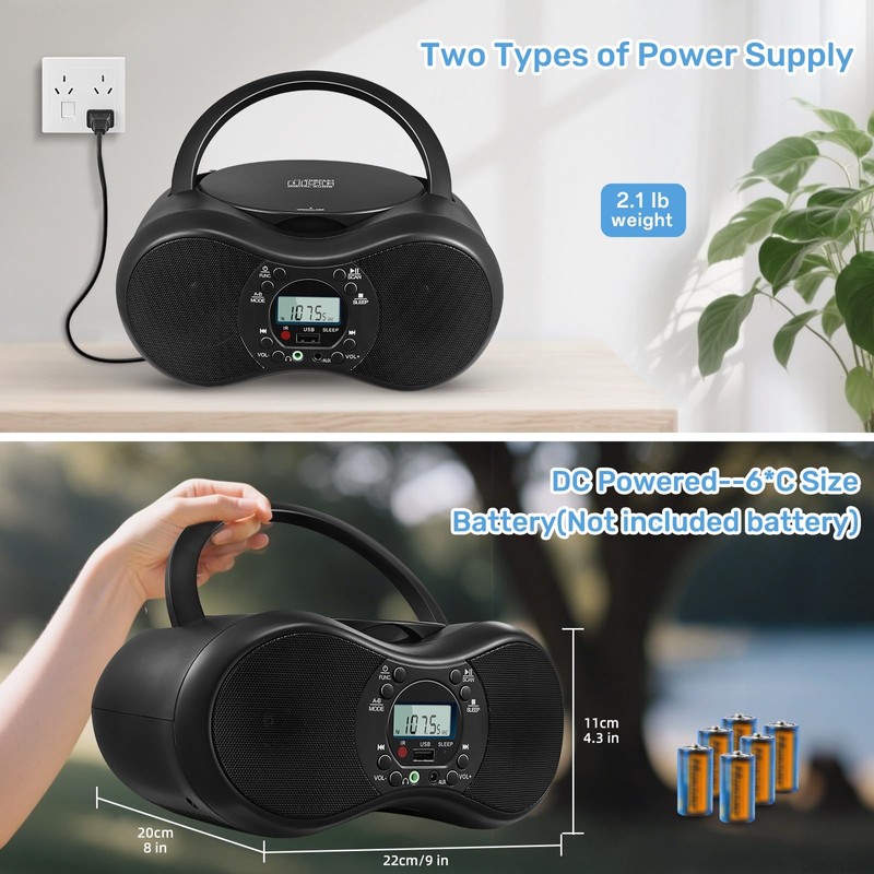 DGXWLLW Portable CD Player Boombox for Home with FM Radio,