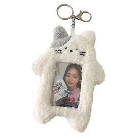 Plush Photocard Holder, White, Korean Style ID Card Cover, Rabbit Design, Student Identification Badge Sleeve