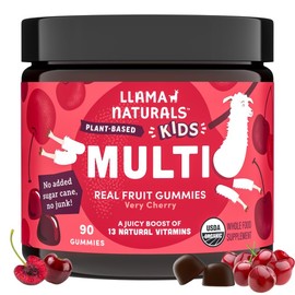 Llama Naturals Kids Multivitamin Gummies – Organic Vegan Whole Food Vitamins for Toddlers & Kids, Real Fruit, No Added Cane Sugar, Vitamin D, Vitamin C & Beta Carotene | Cherry 90 Ct (1-2 Months)
