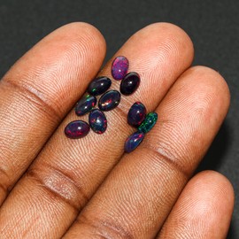10PCS, 6X4 MM, YASHEE Natural Black Opal Oval Shape-Ethiopian Fire Play Opal Gemstone Wholesale Lot-Healing Crystals-DIY Jewelry Making Bulk Gemstone Deal