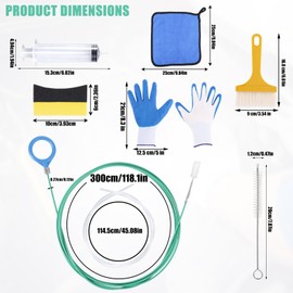 Auto Sunroof Drain Cleaning Tool Kit, 118in Long Flexible Pipe Cleaner with Brushes, Syringe, Hose, Sponge, Cloth & Gloves for Car Sunroof, Trunk, Wiper Drain Holes