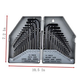 YIKANGHENG 30 Pcs Box-packed Hex Key, 15 Pcs SAE and 15 Pcs Metric High Carbon Steel Black L Shape Wrench for Repairing of Home, Car and Bike (Gray)