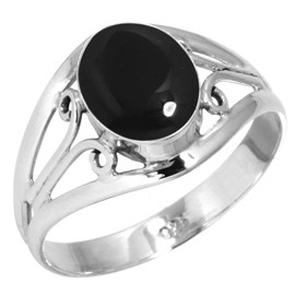 Jeweloporium 925 Silver Ring for Women Size N 1/2 Genuine Black Onyx Stone Vintage Silver Ring Birthday Gift Solitaire Jewelry