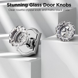 MAXECURITY 1 Pack Glass Door Knob, Rosette Shaped Crystal Door Knobs with Lock, Polished Chrome Door Knobs Interior Glass