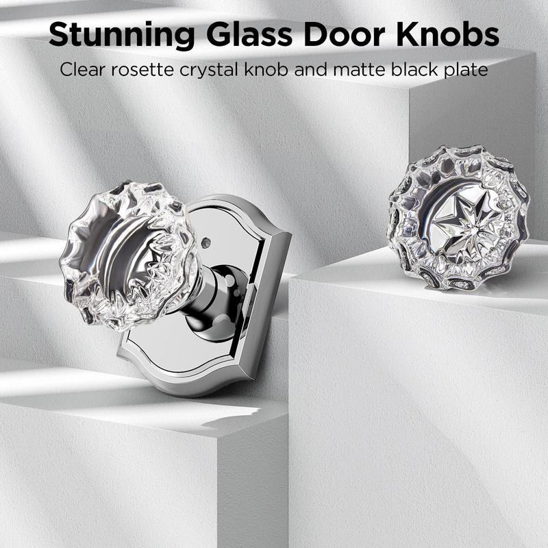 MAXECURITY 1 Pack Glass Door Knob, Rosette Shaped Crystal Door