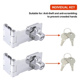 2 Pack Door Lock Hasp Latchs, Collapsible Solid 304 Stainless Steel File Cabinet Lock Desk Drawer Lock, for 90 Degree and 180 Degree Drawers, Dabinets, Doors, Flip Barn Door (Individual Key)