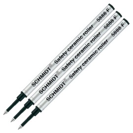 Schmidt 5888 Safety Ceramic Rollerball Metal Refill - Black Ink (Fine Tip 0.6mm) - Pack of 3
