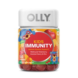 OLLY Kids Immunity Gummy, Immune Support, Wellmune, Elderberry, Vitamin C, Zinc, Chewable Supplement, Cherry - 50 Count