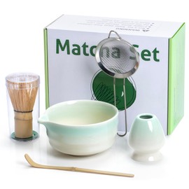 Matcha-Set – Bambus-Matcha-Schneebesen (Chasen) Set, Keramik-Matcha-Schüssel mit Ausgießer, Schaufel, Schneebesenhalter, Sieb, Teesteiler, Rühren, Matcha-Zeremonie-Kits, japanisches Teeset, Zeremonie