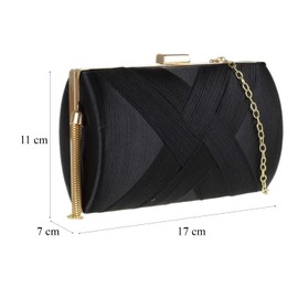 Girly Handbags Ladies Compact Satin Stripe Clutch Bag, black