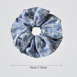 2 Piece Women's Large Floral Scrunchies for Oversized Lace Hair, Big Satin Silk Lace Hair Ties Elastic Hair Bands Ponytail Holders for Thin Thick Curly (Denim Blue Hollow Floral)
