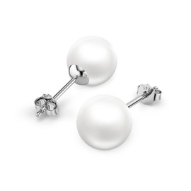 DALARAN Sterling Silver White Pearl Stud Earrings for Women Hypoallergenic Earrings 4/5/6/7/8/9/10 mm, Sterling Silver, Pearl