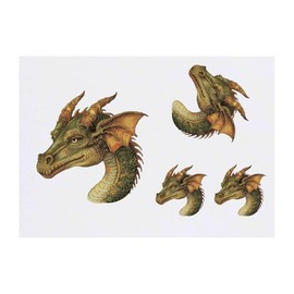 4 x 'Green Dragon Head' Temporary Tattoos - Water Resistant, Skin-Safe, Non-Toxic Transfers, Mixed Sizes (TO00077096)