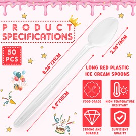 50 Pcs Extra Long Spoons for Ice Cream Floats Plastic Sundae Spoons Bulk 8 Inch Long Handle Spoon Heavy Duty for Ice Cream Milkshakes Tea Cocktails Root Beer Float and Tall Beverages (Clear)