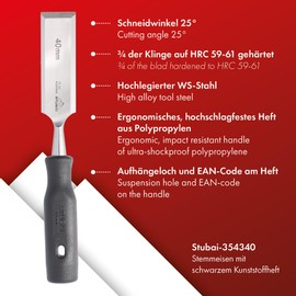 Stubai 354340 Wood Chisel with PP-Handle, Silver/Black, 40 mm