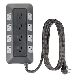 GE UltraPro 12-Outlet Surge Protector, 8 Ft Braided Extension Cord, Multi Plug Outlet Extender, Adapter Spaced, Flat Plug, for Home, Office, Dorm, 3540 Joules, Black, 81784
