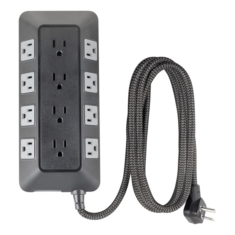 GE UltraPro 12-Outlet Surge Protector, 8 Ft Braided Extension Cord,
