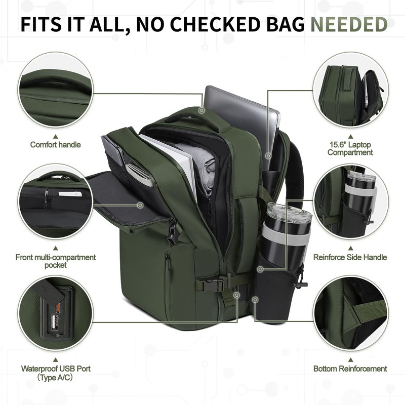 SUIKIHUM Lay Flat Carry on Travel Backpack, 30L Airline Approved,