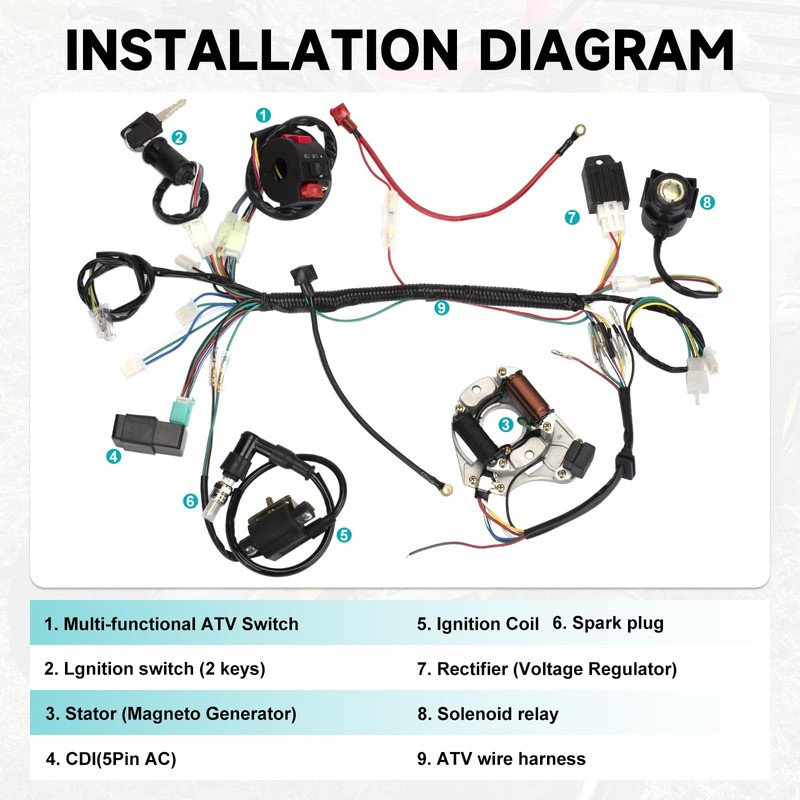 Complete Electrics Wiring Harness Kit for 4 Stroke ATV KLX
