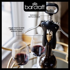 BarCraft Double Handled Winged Corkscrew, Black, Carded, BCSCREWWING, Silver
