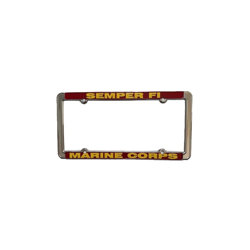 Semper Fi Marine Corps License Plate Frame, Chrome Metal, Red