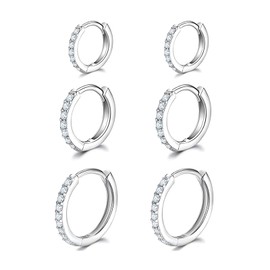 925 Sterling Silver Hoop Earring 3 Pairs, Small Hypoallergenic Silver Hoop Earrings for Women - Cartilage Sleepers Huggie Earrings Sets (8/10/12)