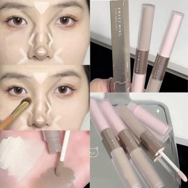 더블 헤드 매트 컨투어링 브론저 하이라이터 스틱 고광택 그레이 브라운 호환 코 섀도우 크림 브라이트 페 Double Head Matte Contouring Bronzer Highlighter Stick High-Gloss Gray Brown Compatible Eye Shadow Cream Bright Face [01 02]