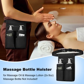 SITHON Massage Bottle Bag, Professional Massage Therapist Holster for 2 Bottles, Massage Lotion Oil Waist Holder Organizer with Adjustable Belt, Multiple Pockets (Bag Only), (Two-Bottle-Black)