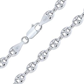 PLANETYS - Hollow Coffee Bean Chain 925 Sterling Silver Rhodium-Plated Chain - Necklace - 6.2 mm Wide Various Lengths 40-45-50-55-60-65-70 cm, Sterling Silver