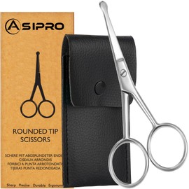 ASIPRO Nose Hair Scissors for Men & Women with Pouch Nose Scissors Small Scissors for Rounded Eyebrow Scissors, Small Blunt Tip Scissors for Eyelashes, Beard, & Mustache Nose Hair Safety Scissors