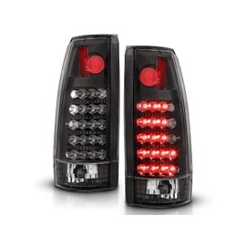 AmeriLite for 1988-1999 Chevy GMC Full Size C/K Pickup Truck Tahoe Suburban Truck Black Housing LED Replacement Tail Lights Assembly Pair - Passenger and Driver Side