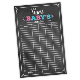 Pink Pixie Studio Baby Birth Predictions & Statistics Baby Shower or Gender Reveal Game Poster 11" x 17" Black, Pink & Blue - Boy or Girl Party Game Kit