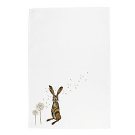 Purely Home Hares & Dandelions Tea Towel - Large Floral Wildlife Panama Cotton Kitchen Dish Towel/Drying Cloth - 67cm x 45cm