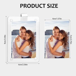 Shoyisenka 2 Pcs Magnetic Car Picture Holder, 2.5x3.6 Inch Acrylic Picture Frame Visor Clip, Secure Clip-On Car Picture Frame, Sun Visor Photo Frame (B)