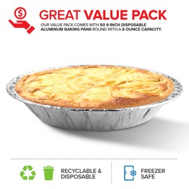 Stock Your Home 6 Inch Aluminum Foil Pie Pans (50 Count) – Disposable & Recyclable Mini Tins for Bakeries, Cafes, Restaurants – Durable Pans for Baking, Fruit Tarts, and Quiche