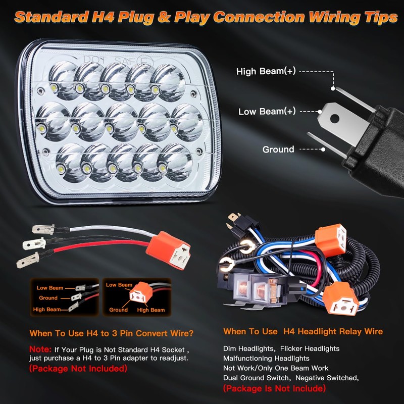 BAOLICY 5x7 H6054 In LED Headlights DOT Approved Hi/Lo Sealed